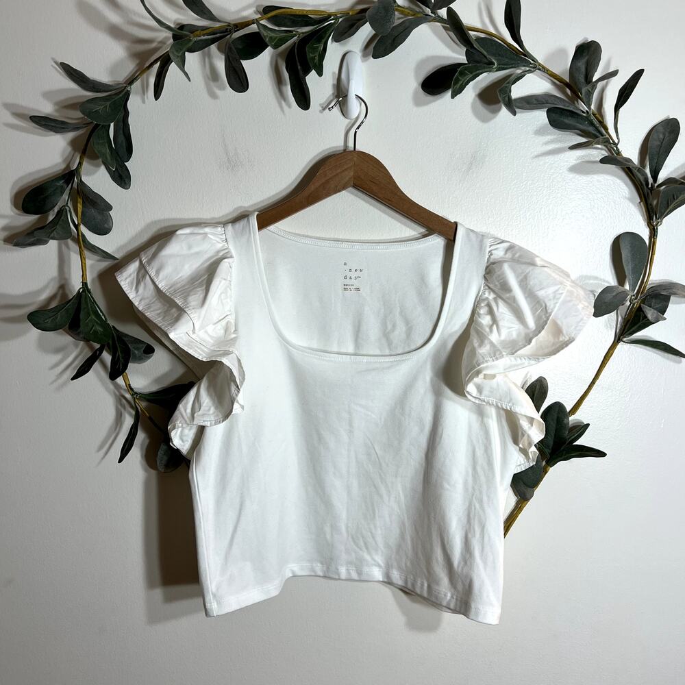 A New Day White Ruffle Sleeve Top